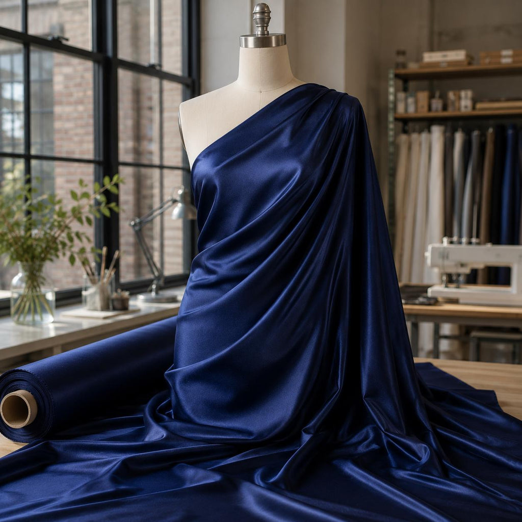 Navy Blue Satin Fabric by the Yard, Stretch Satin Fabric, Bridesmaid Dress Fabric, Prom Gown Material, Wedding Satin Fabric, 58/60 Inch