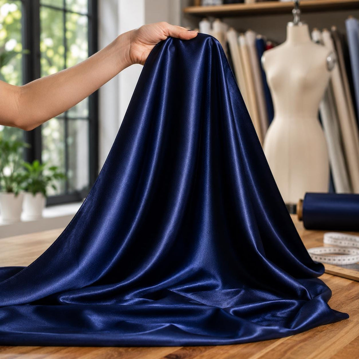 Navy Blue Stretch Satin Fabric by the Yard