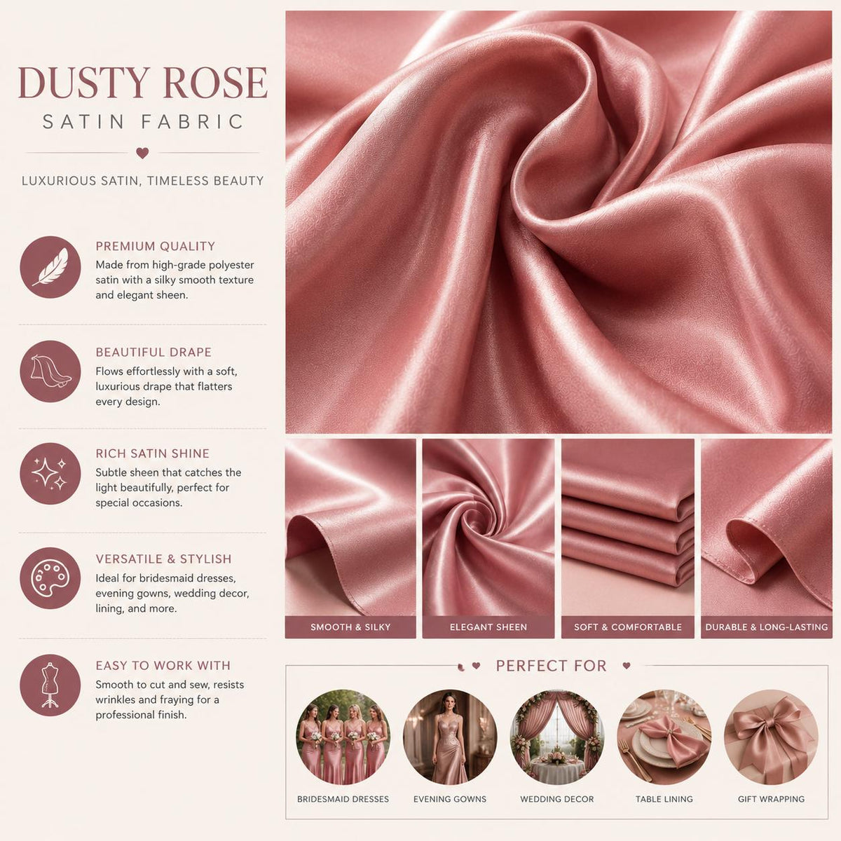 Satin Fabric by the Yard for Dresses & Table Styling