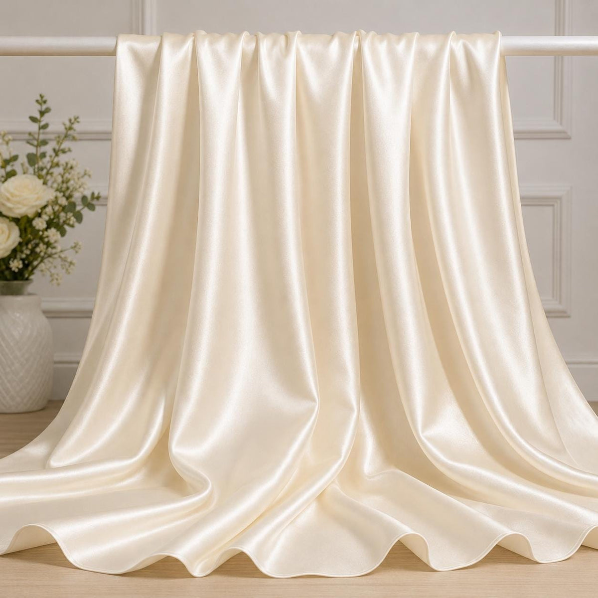Satin Fabric by the Yard, Luxury Bridal, Wedding Dress Fabric, Soft Ivory Satin Material, Bridesmaid Dress Fabric, Tablecloth Fabric, 58/60