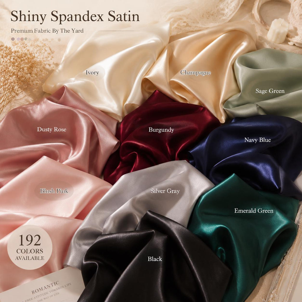 Stretch Satin Fabric by the Yard, 192 Shades Silky Shiny Bridal Satin for Wedding Dresses, Bridesmaid & Prom Evening Gown Material