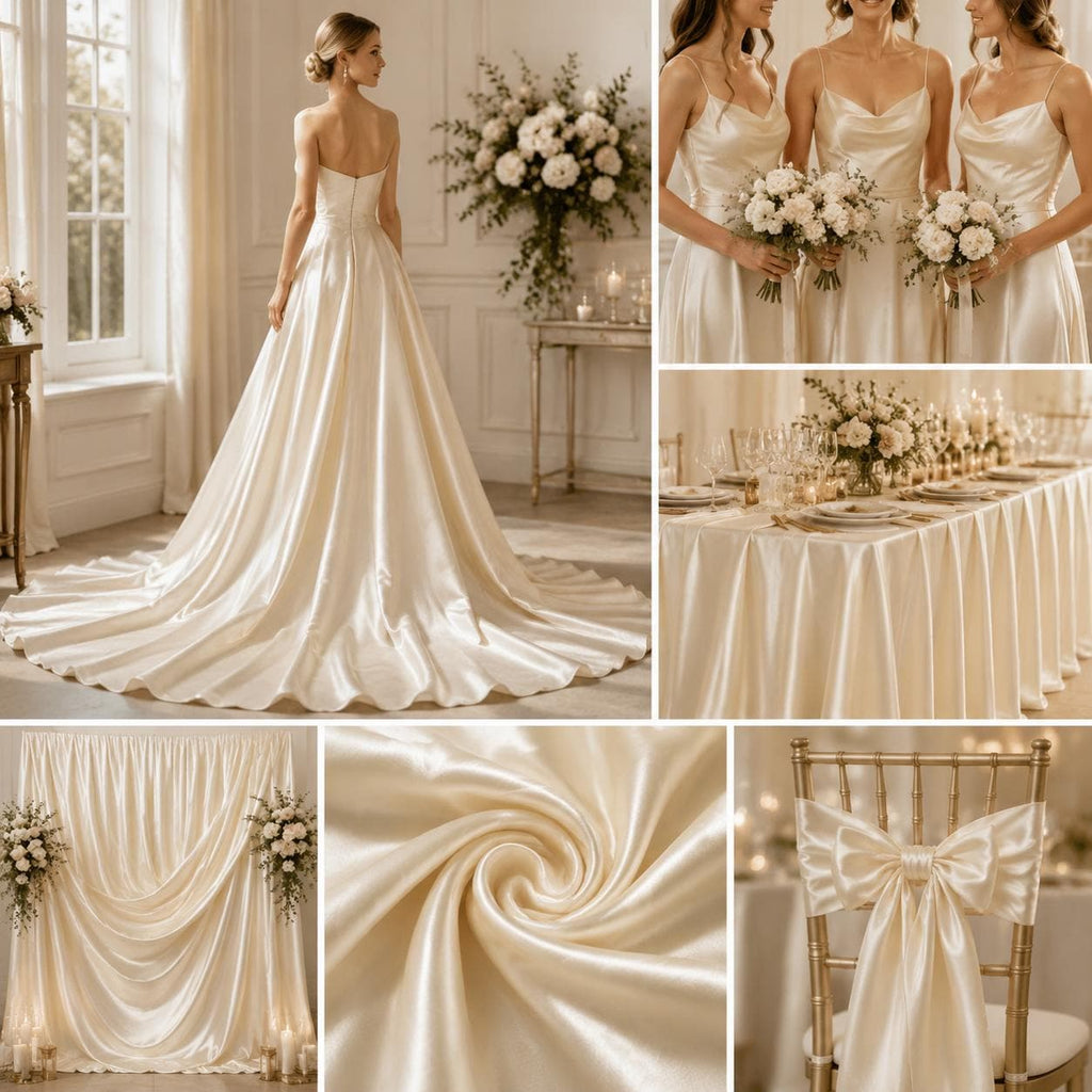Ivory Satin Fabric by the Yard, Wedding Decoration Fabric, Luxury Draping Fabric for Events, Backdrops and Table Styling