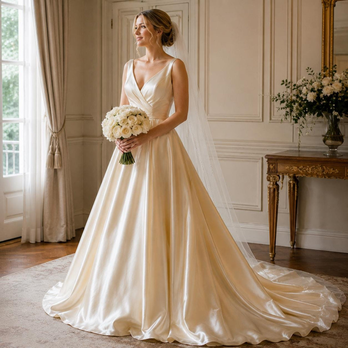 Champagne Satin Fabric by the Yard for Bridal Gowns