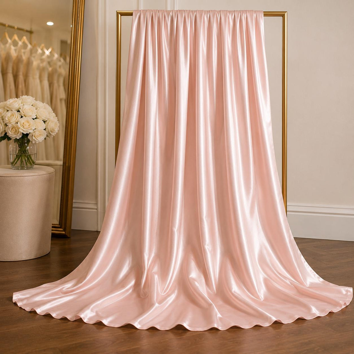 Blush Pink Satin Fabric by the Yard, Wedding Decor Fabric, Luxury Satin for Table Runners, Backdrops and Event Styling