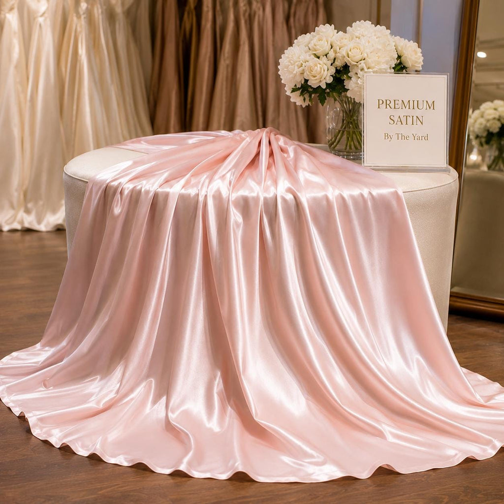 Blush Pink Satin Fabric by the Yard, Wedding Decor Fabric, Luxury Satin for Table Runners, Backdrops and Event Styling
