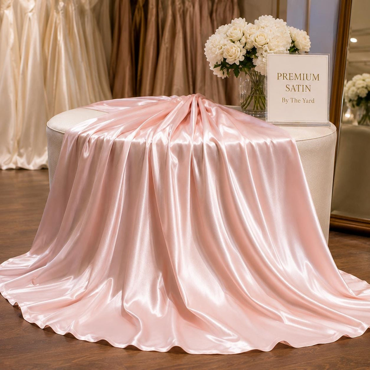Blush Pink Satin Fabric by the Yard, Wedding Decor Fabric, Luxury Satin for Table Runners, Backdrops and Event Styling
