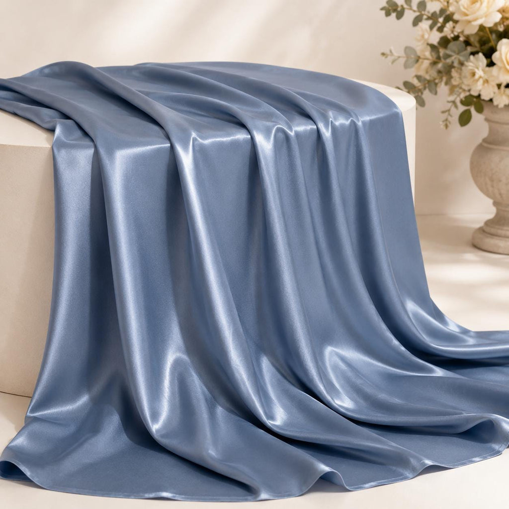 Dusty Blue Stretch Satin Fabric by the Yard, Luxury Satin for Prom Dresses, Evening Gowns and Formal Wear Sewing