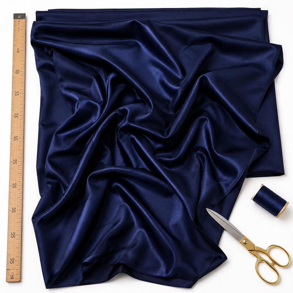 Navy Blue Stretch Satin Fabric by the Yard, Luxury Satin for Evening Gowns, Formal Dresses and Black Tie Events