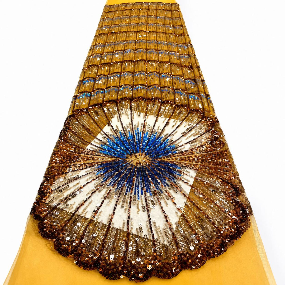 Luxury Beaded Sequin Lace Fabric by Yard, Champagne Gold Embroidered Mesh for Evening Gown & Couture Dress