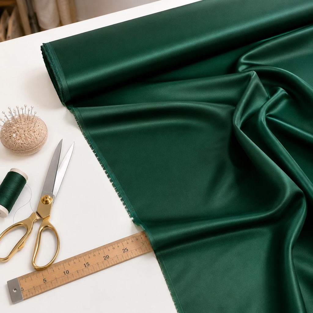 Emerald Green Satin Fabric by the Yard, Luxury Holiday Wedding Fabric for Winter Bridesmaids, Christmas Decor and Formal Events