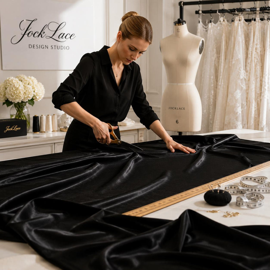 Black Stretch Satin Fabric by the Yard, Premium Satin Fabric for Prom Dresses, Pageant Gowns and Formal Wear