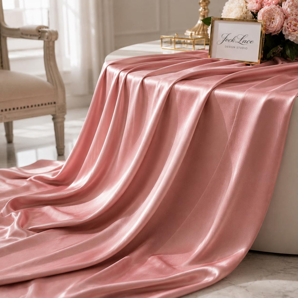 Rose Pink Stretch Satin Fabric by the Yard, Luxury Satin Fabric for Wedding Decor, Event Styling and Party Decorations