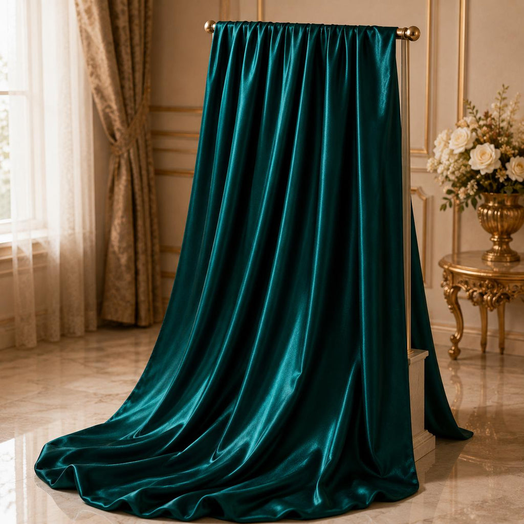 Emerald Teal Stretch Satin Fabric by the Yard