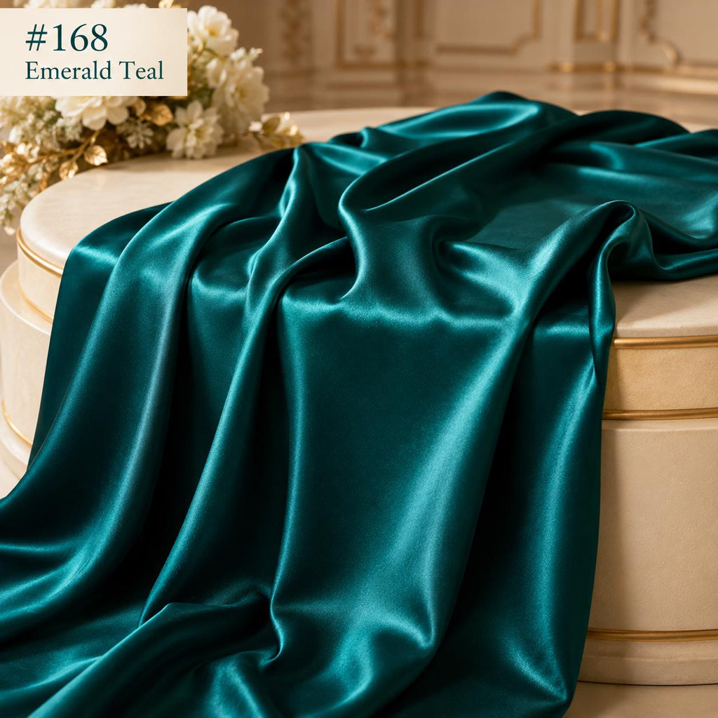 Emerald Teal Stretch Satin Fabric by the Yard, Premium Satin Fabric for Bridesmaid Dresses, Wedding Gowns and Formal Wear