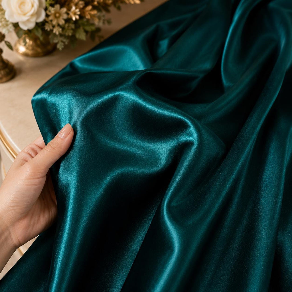 Emerald Teal Stretch Satin Fabric by the Yard