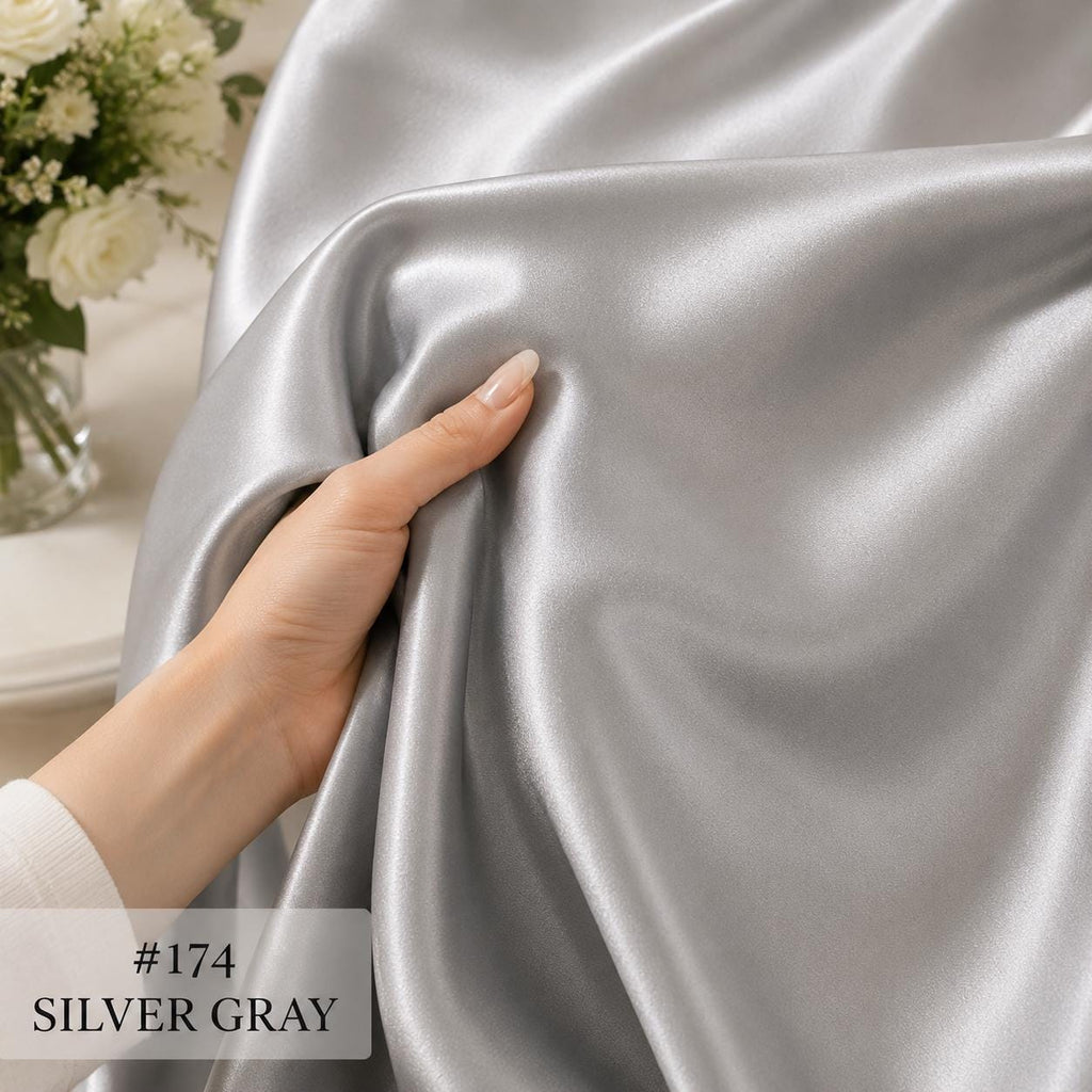 Silver Gray Stretch Satin Fabric by the Yard