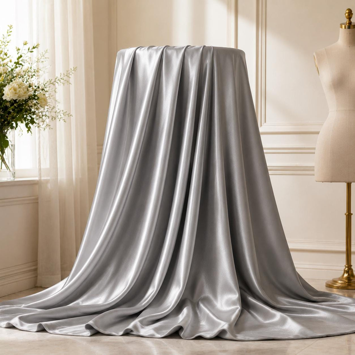 Silver Gray Stretch Satin Fabric by the Yard