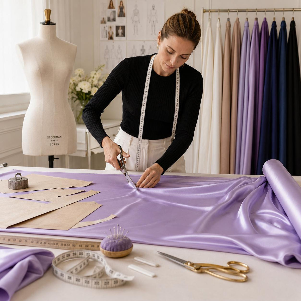 Lavender Stretch Satin Fabric by the Yard, Premium Satin Fabric for Prom Dresses, Evening Gowns and Formal Wear