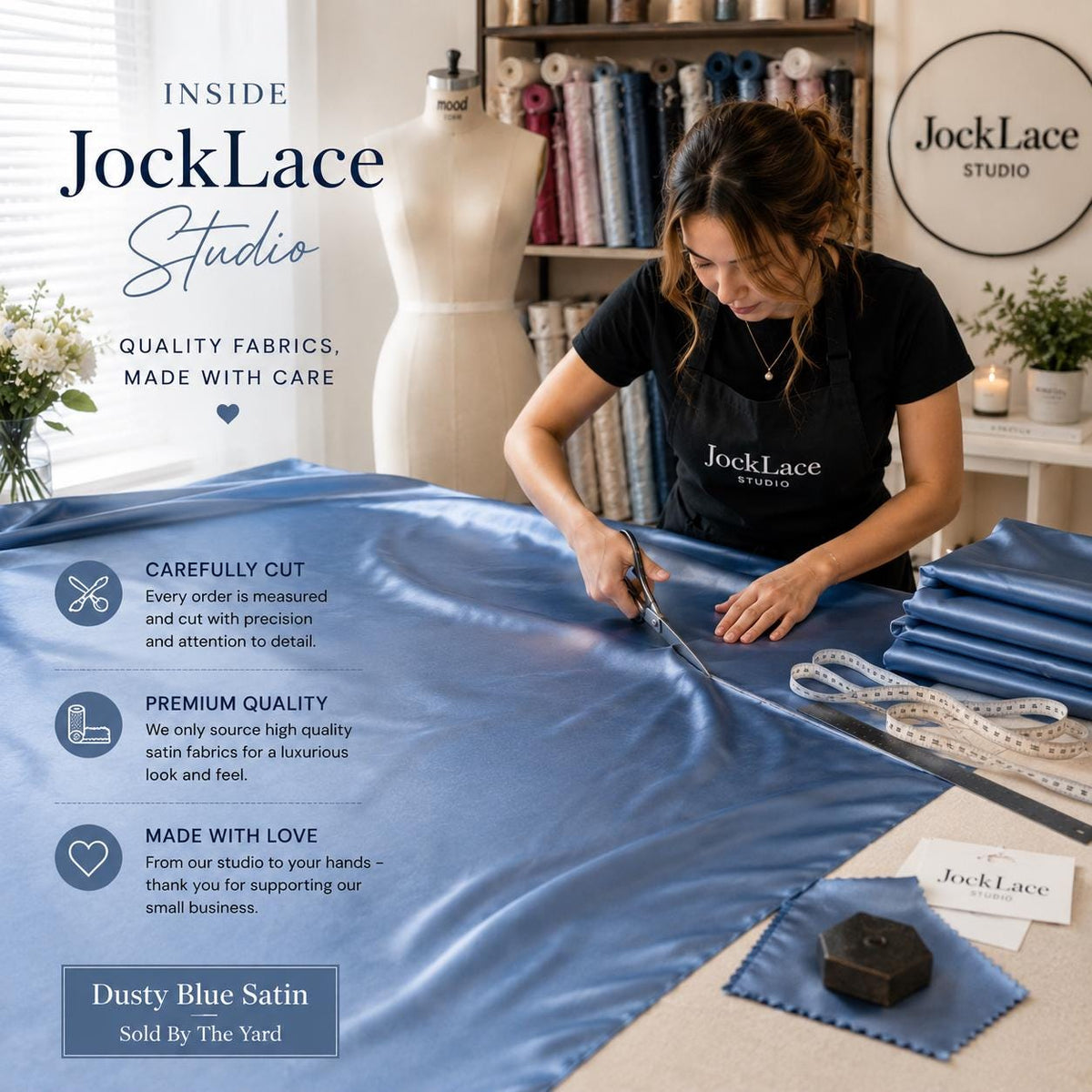 Dusty Blue Satin Fabric by the Yard