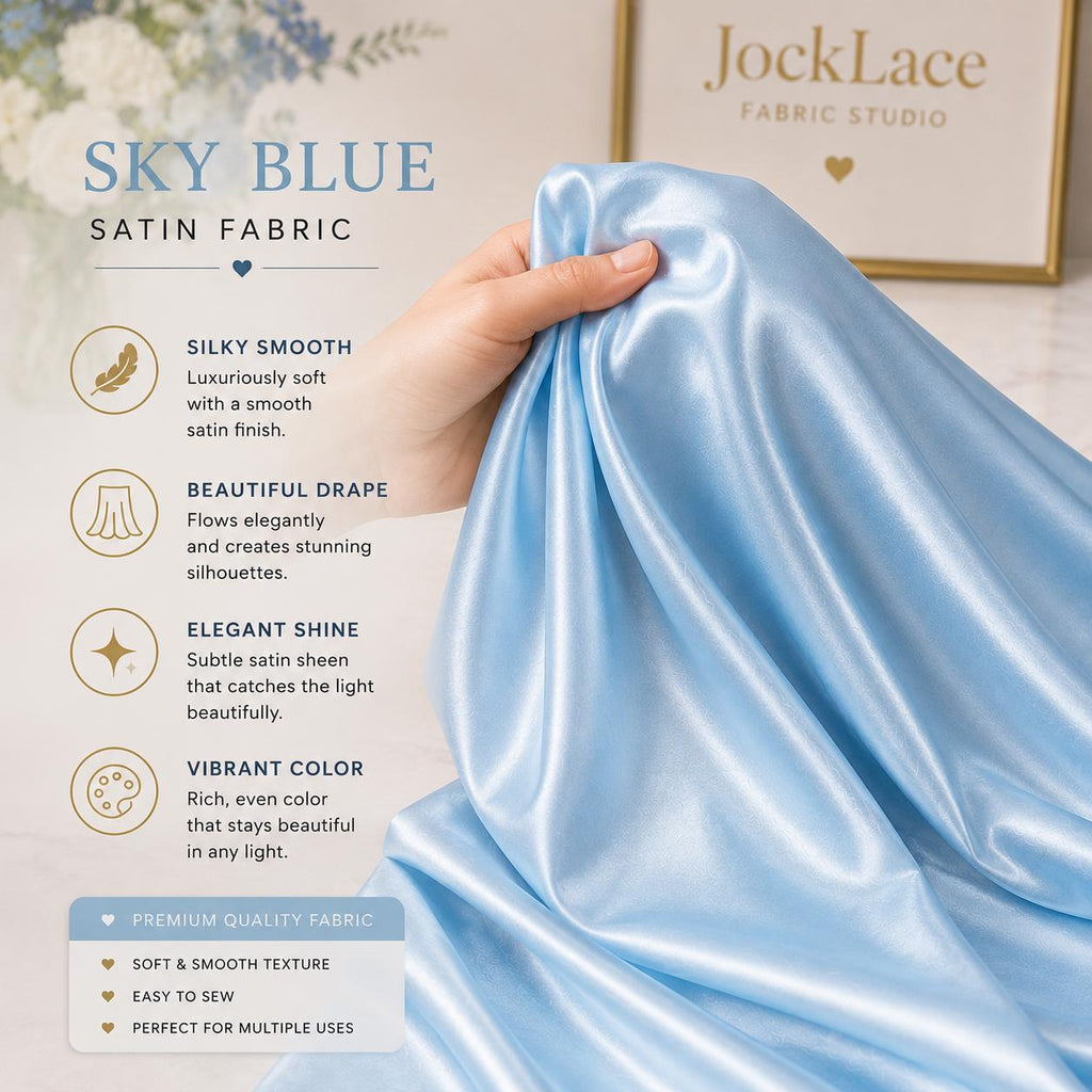 Sky Blue Satin Fabric by the Yard