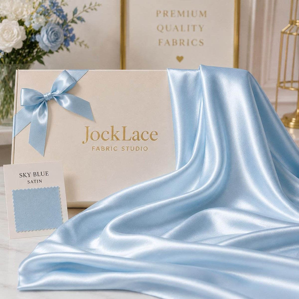 Sky Blue Satin Fabric by the Yard