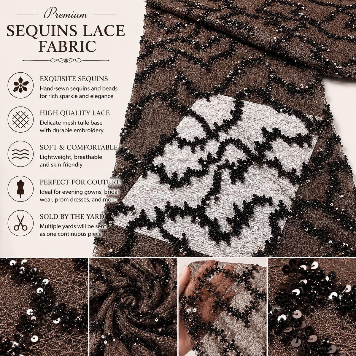 Beaded Sequin Lace Fabric by the Yard, DIY Craft Fabric, Hair Bow Fabric, Costume Fabric, Embroidery Lace Mesh, Party Decor Fabric