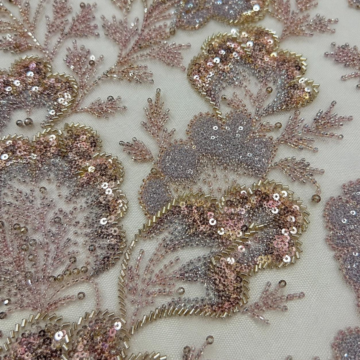 Luxury Beaded Lace Fabric by the Yard, Couture Floral Embroidered Tulle, Heavy Sequin & Bugle Bead Lace, Bridal Gown, Prom Dress,