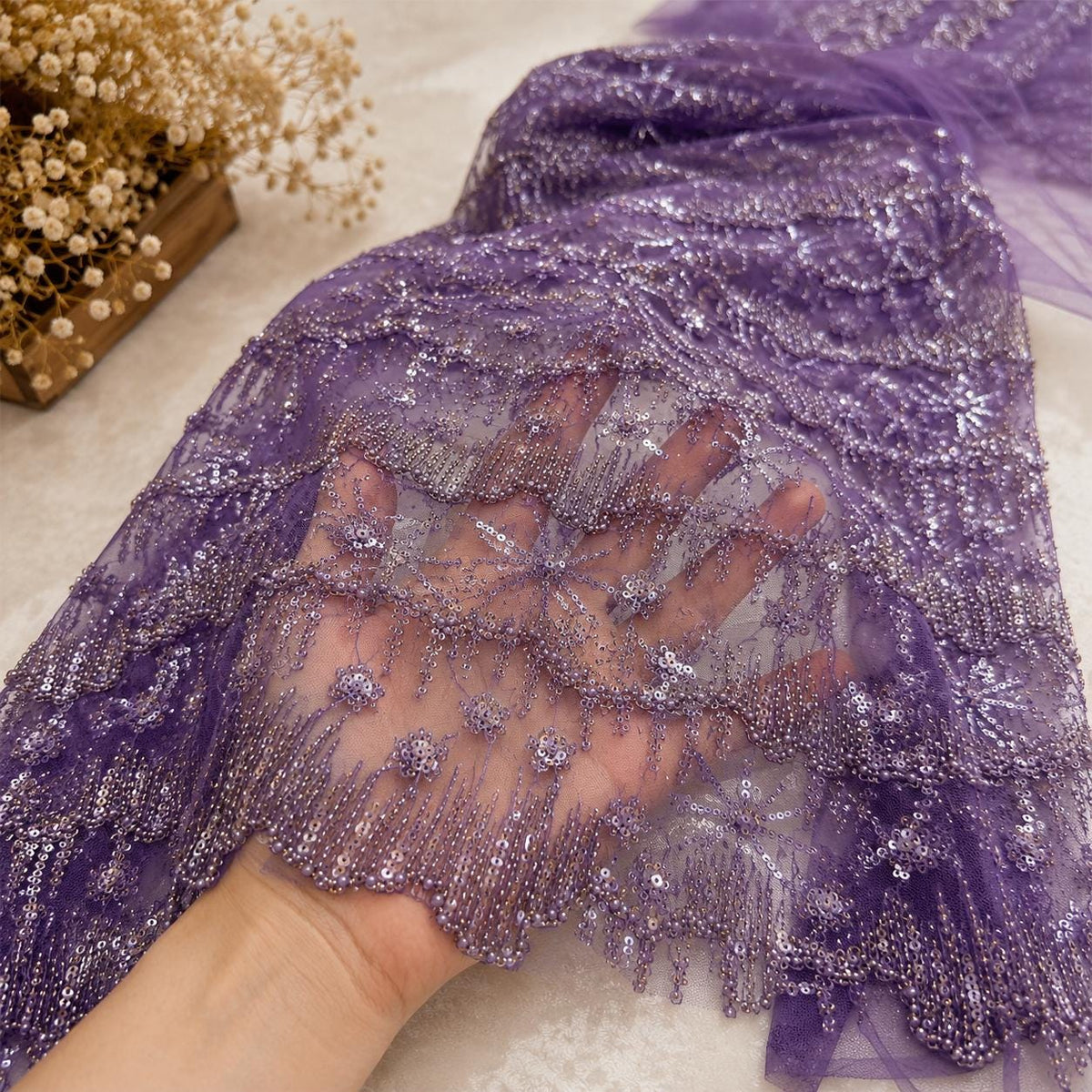Beaded Lace Fabric by the Yard, Luxury Bridal Lace Fabric, Sequin Embroidery Mesh Tulle, Couture Wedding Dress Fabric Prom Evening Gown Lace