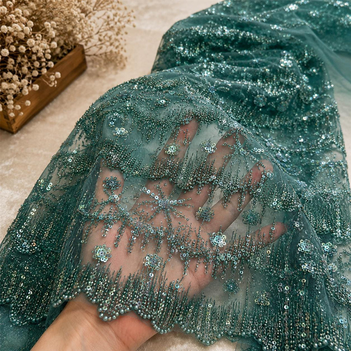 Beaded Lace Fabric by the Yard, Luxury Bridal Lace Fabric, Sequin Embroidery Mesh Tulle, Couture Wedding Dress Fabric Prom Evening Gown Lace