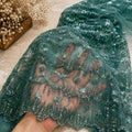 Green Beaded Lace Fabric by the Yard, Sage Luxury Bridal Lace, Sequin Embroidery Mesh Tulle, Couture Forest Wedding Dress Fabric, Gown Lace