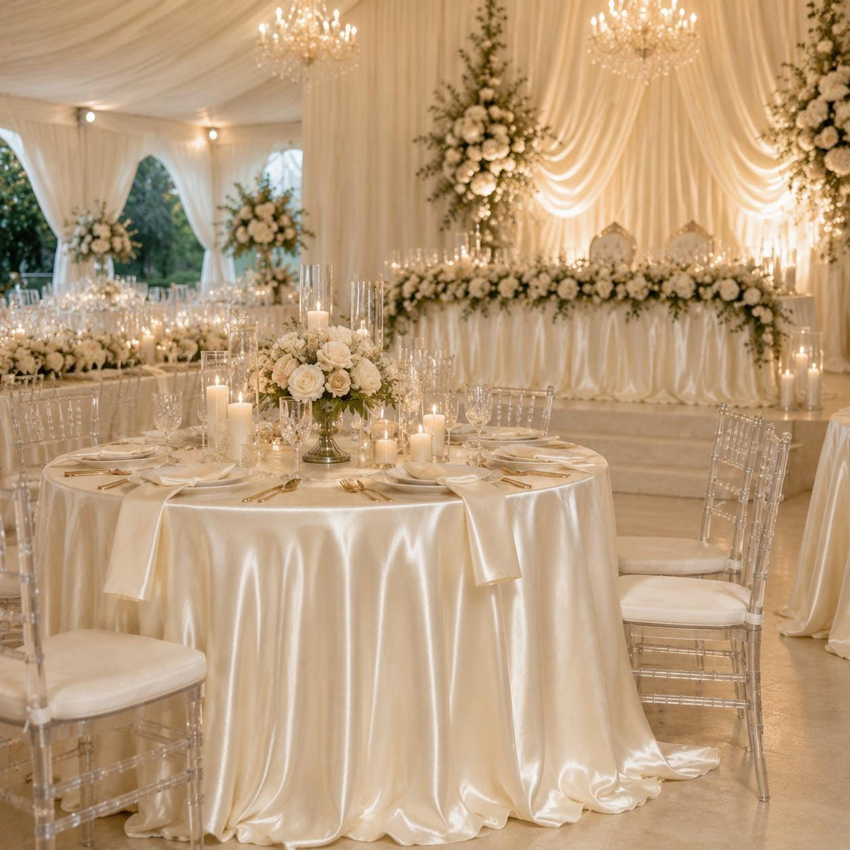Ivory Satin Fabric by the Yard, Wedding Decoration Fabric, Luxury Draping Fabric for Events, Backdrops and Table Styling