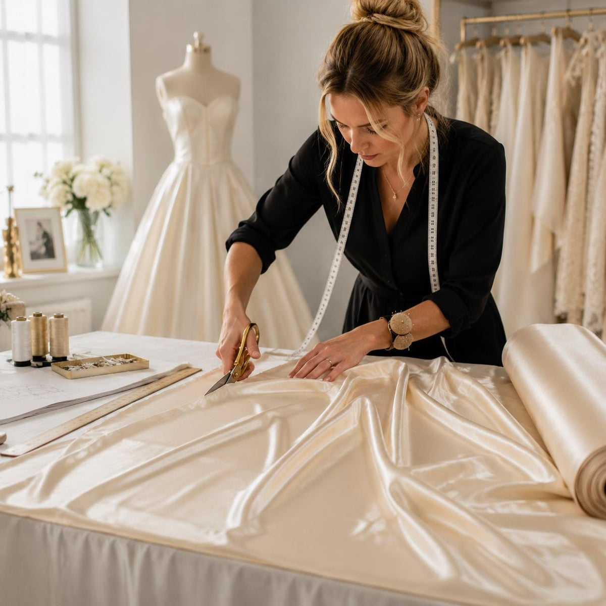 Champagne Satin Fabric by the Yard for Bridal Gowns