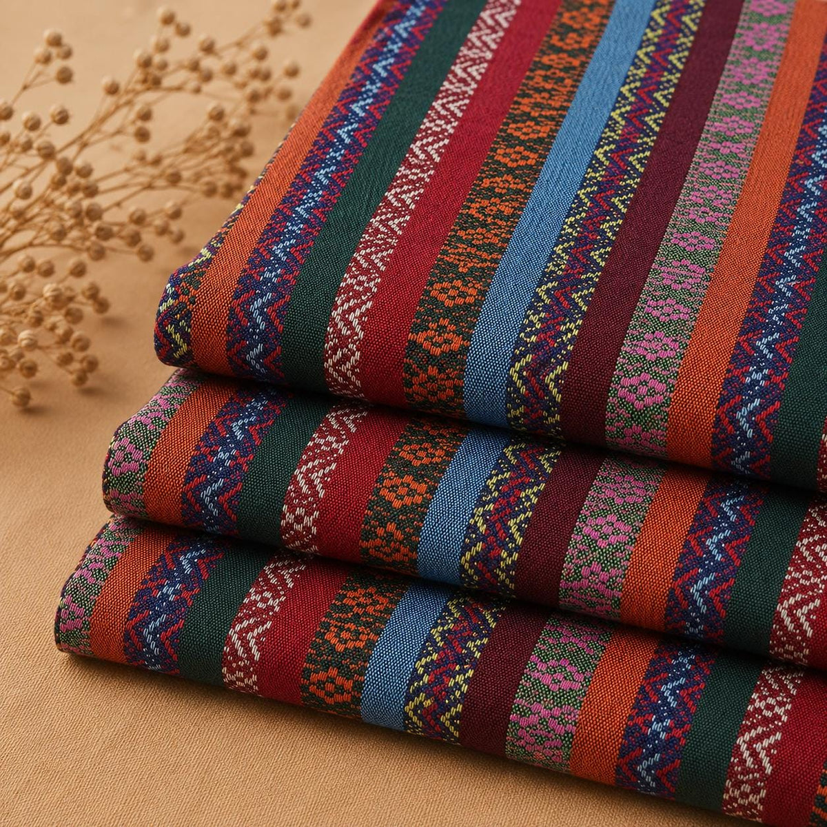Southwestern Fabric by the Yard, Boho Upholstery Fabric, Tribal Woven Textile, Ethnic Stripe Fabric for Table Runner, Pillow Cover