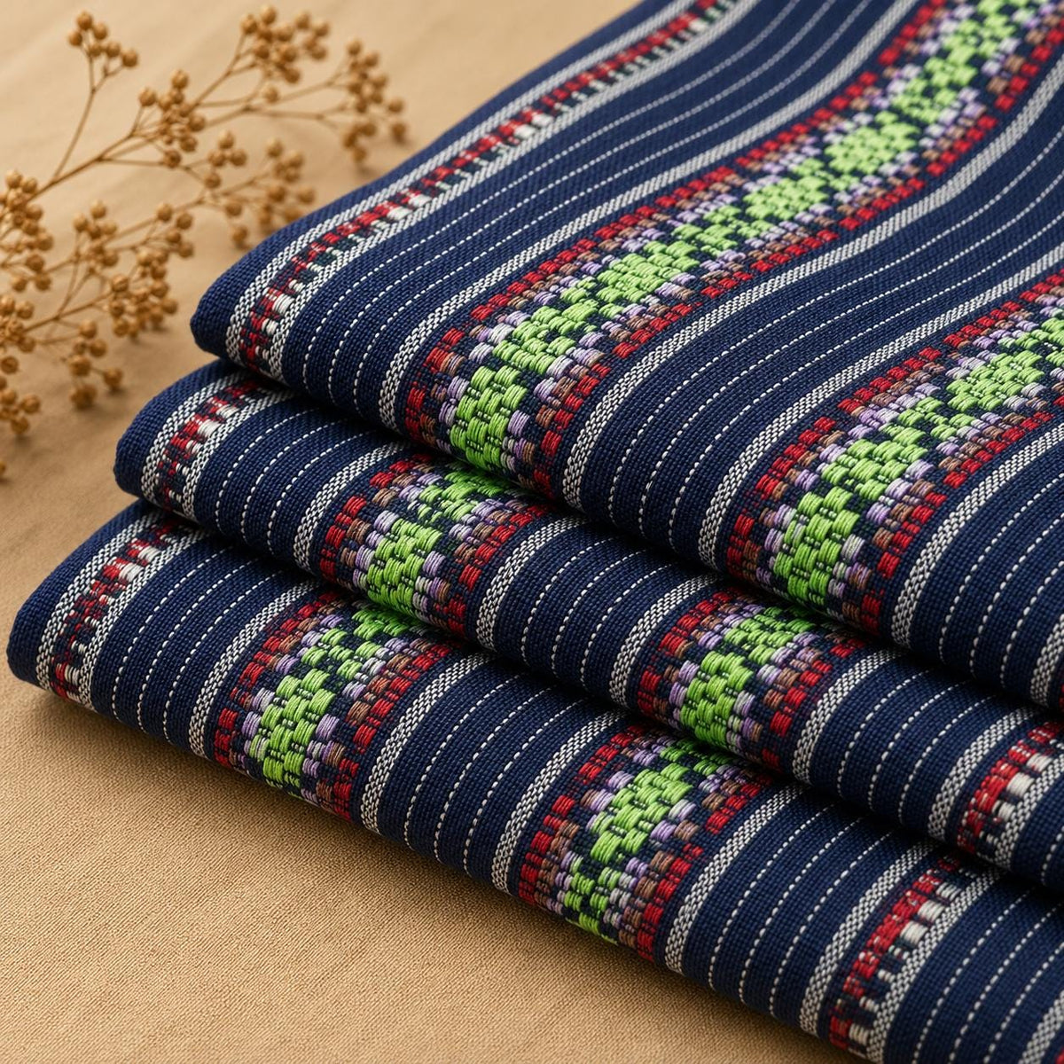 Table Runner Fabric by the Yard, Southwestern Woven Textile, Boho Stripe Fabric, Rustic Dining Decor, Ethnic Fabric for DIY Table Linen
