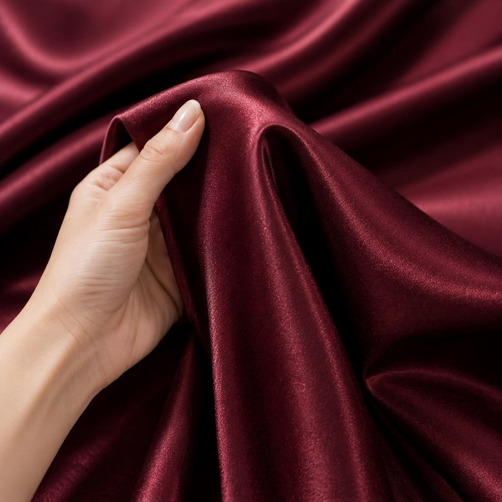 Burgundy Satin Fabric by the Yard, Luxury Wedding Fabric for Fall Weddings, Winter Bridesmaid Dresses and Holiday Decor