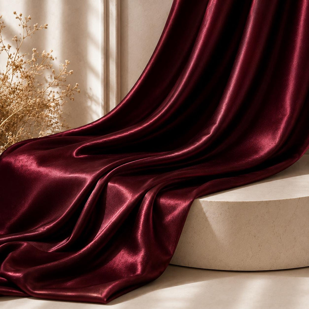 Burgundy Satin Fabric by the Yard, Luxury Wedding Fabric for Fall Weddings, Winter Bridesmaid Dresses and Holiday Decor