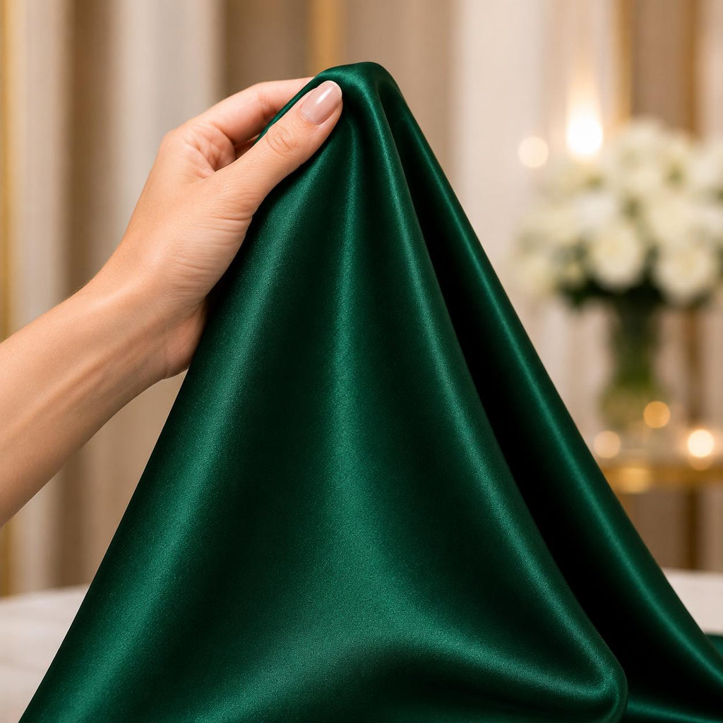 Emerald Green Satin Fabric by the Yard, Luxury Holiday Wedding Fabric for Winter Bridesmaids, Christmas Decor and Formal Events