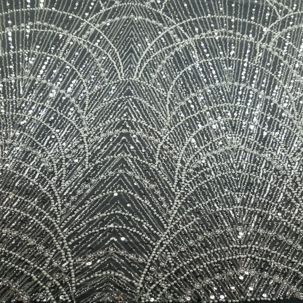 Luxury White Pearl Beaded Lace Fabric By The Yard, Art Deco Bridal Wedding Dress Fabric, Couture Sequin Embroidered Tulle Luxury Bridal Lace