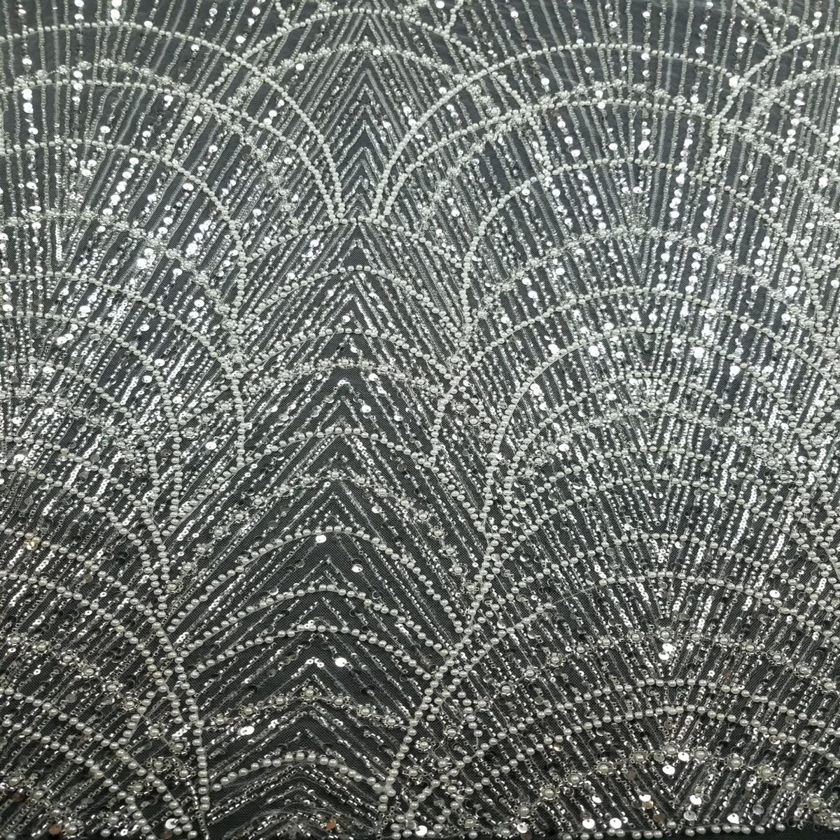 Luxury White Pearl Beaded Lace Fabric By The Yard, Art Deco Bridal Wedding Dress Fabric, Couture Sequin Embroidered Tulle Luxury Bridal Lace