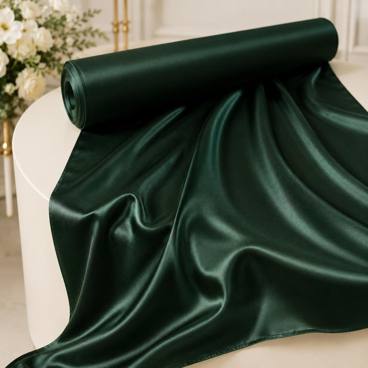 Hunter Green Stretch Satin Fabric by the Yard, Luxury Satin for Forest Wedding Bridesmaid Dresses, Bridal Gowns and Formal Sewing