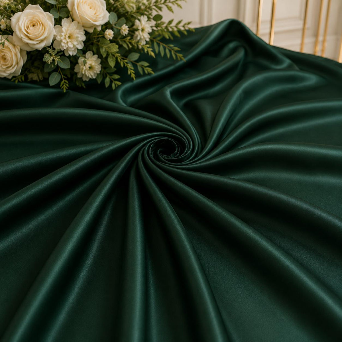 Hunter Green Stretch Satin Fabric by the Yard, Luxury Satin for Forest Wedding Bridesmaid Dresses, Bridal Gowns and Formal Sewing