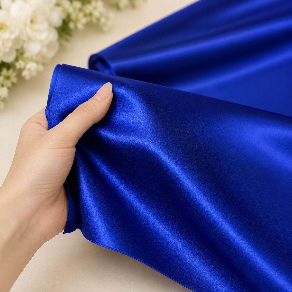 Royal Blue Stretch Satin Fabric by the Yard, Luxury Satin Fabric for Evening Gowns, Gala Dresses and Couture Sewing