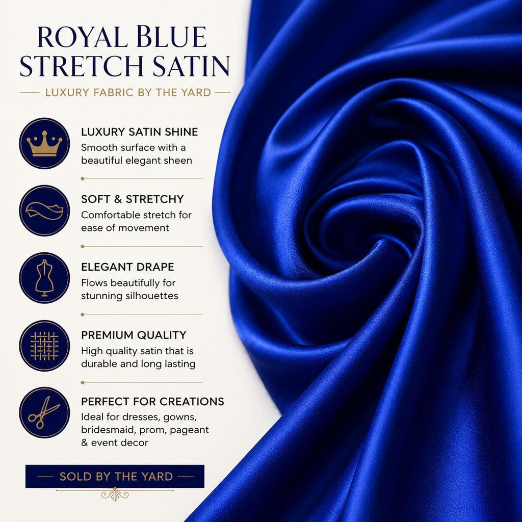 Royal Blue Stretch Satin Fabric by the Yard