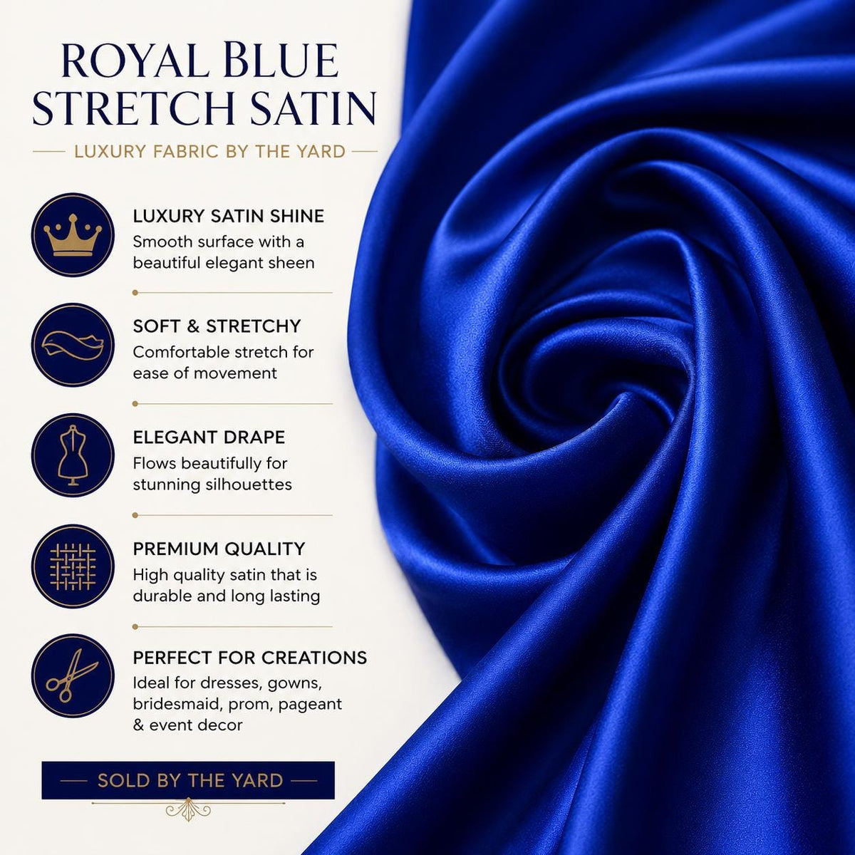 Royal Blue Stretch Satin Fabric by the Yard