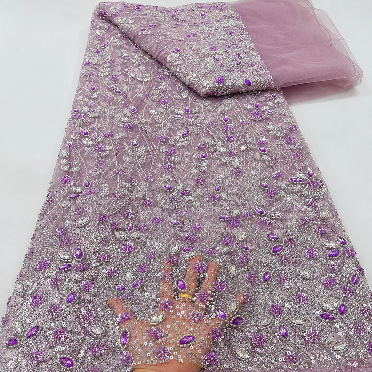 Beaded Lace Fabric by the Yard, Luxury Sequin Embroidery Fabric for Prom Dress, Pageant Gown, Evening Dress, Formal Wear Material