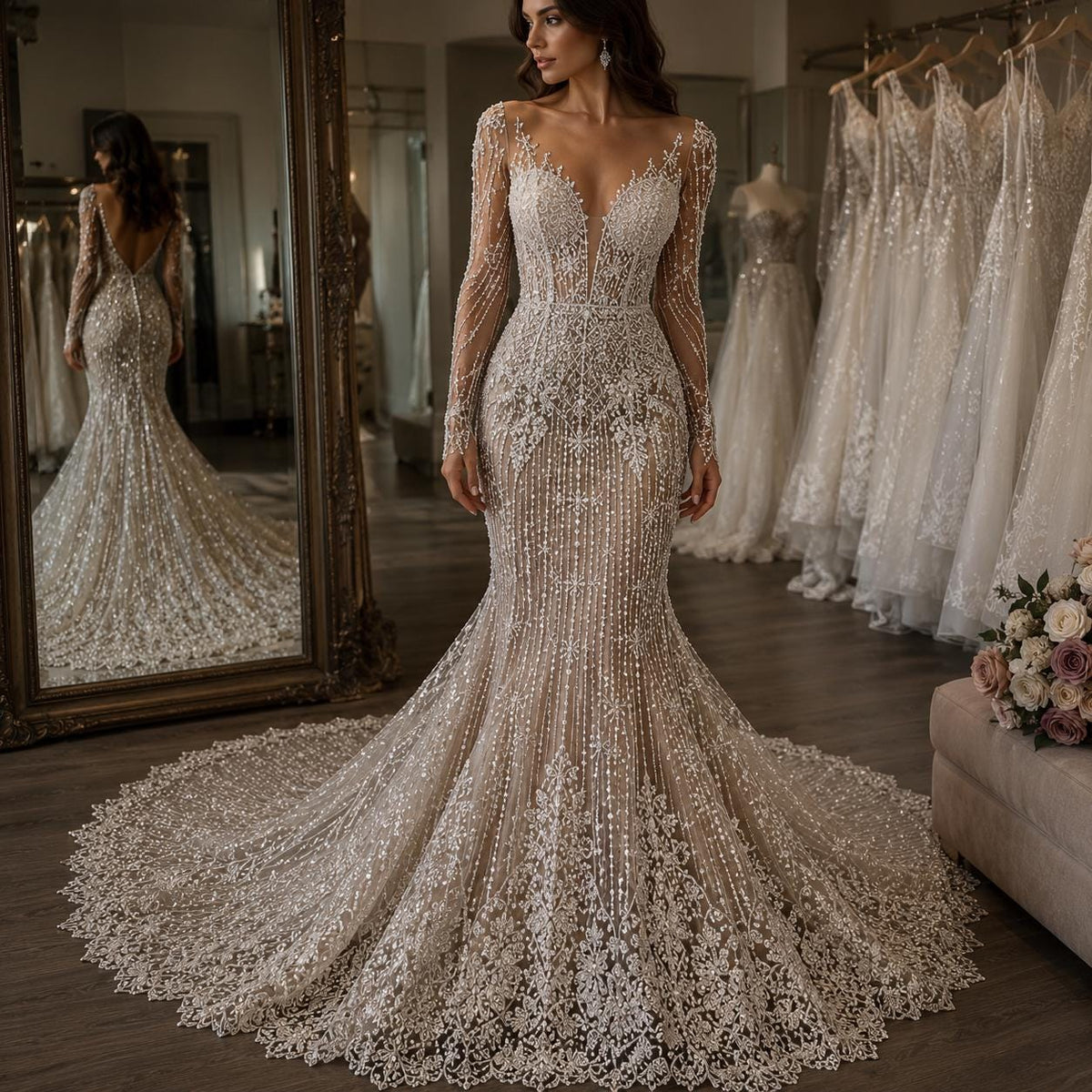 Luxury Couture Beaded Lace Fabric, Heavy Pearl Embroidered Tulle by the Yard, Evening Gown Fabric, Fashion Designer Mesh