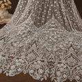 Luxury Couture Beaded Lace Fabric, Heavy Pearl Embroidered Tulle by the Yard, Evening Gown Fabric, Fashion Designer Mesh