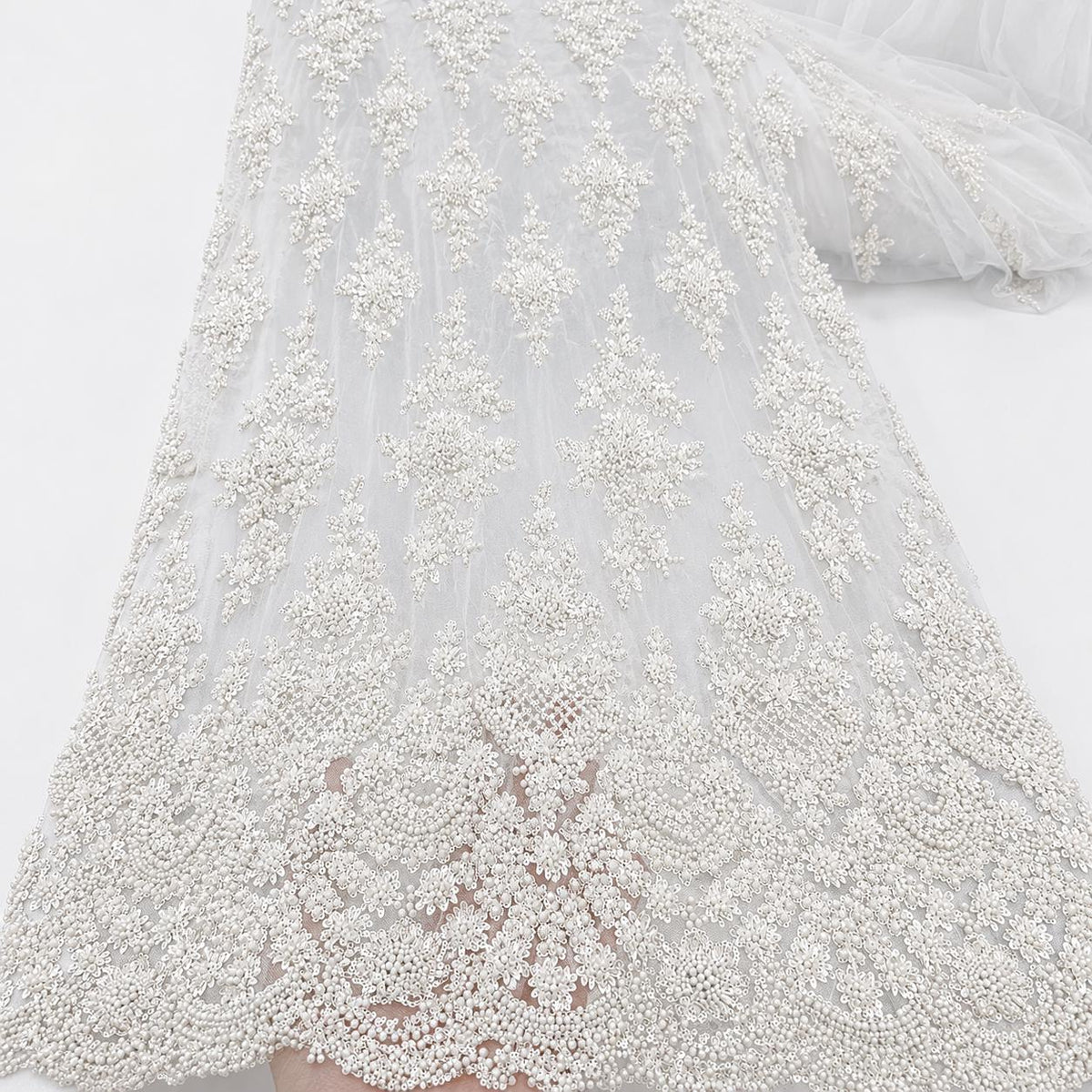Luxury Beaded Bridal Lace Fabric by the Yard, Pearl Sequin Embroidery Tulle, Couture Wedding Dress Fabric, Luxury Wedding Gown Lace