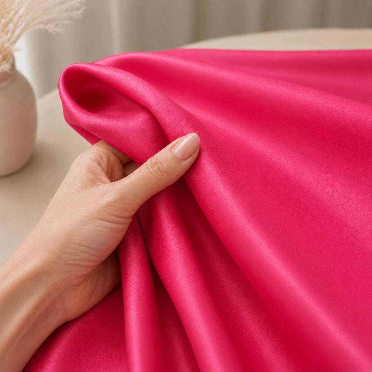 Hot Pink Stretch Satin Fabric by the Yard