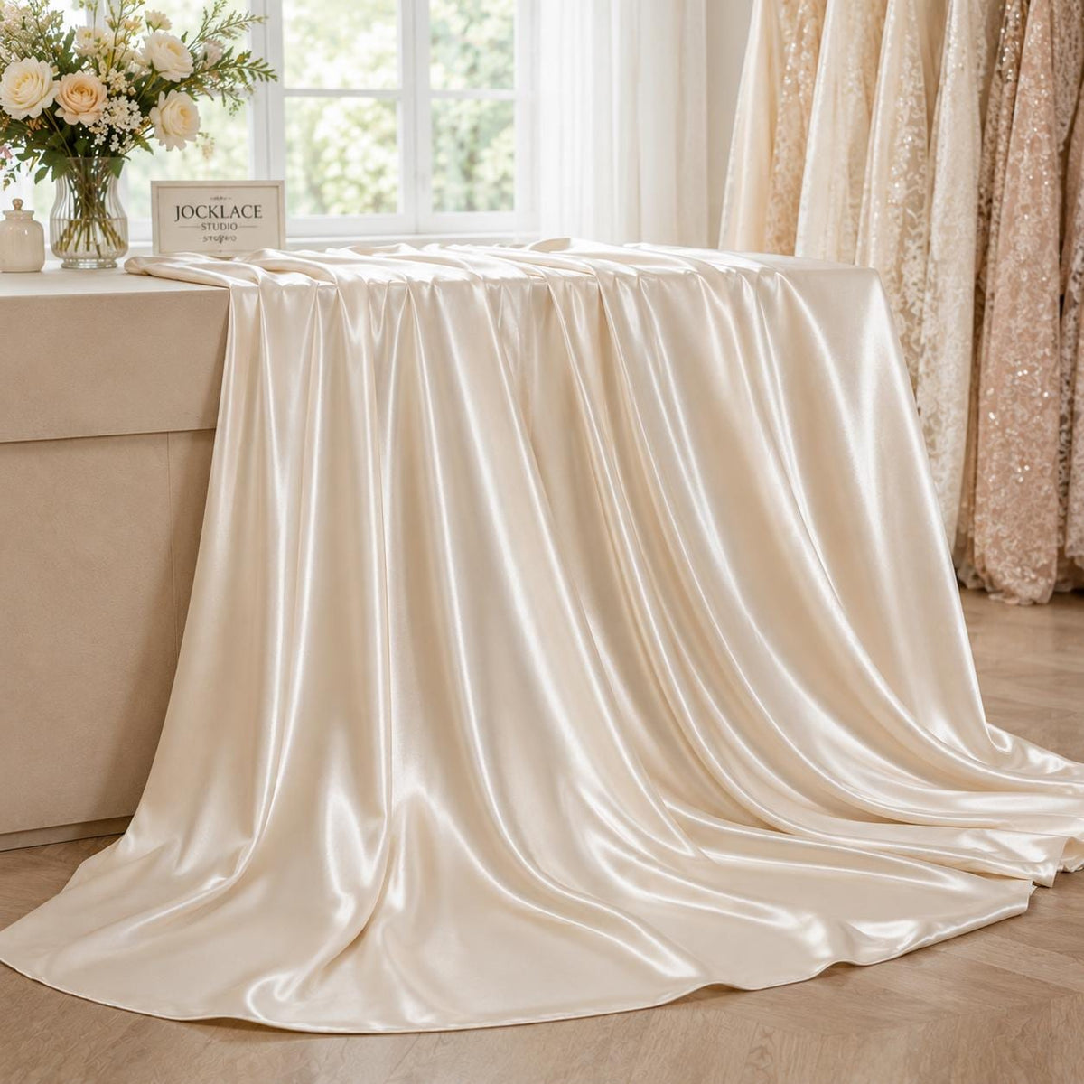 Pearl Stretch Satin Fabric by the Yard, Luxury Bridal Satin Fabric for Wedding Dresses, Reception Gowns and Couture Sewing, 58/60 Inch Wide